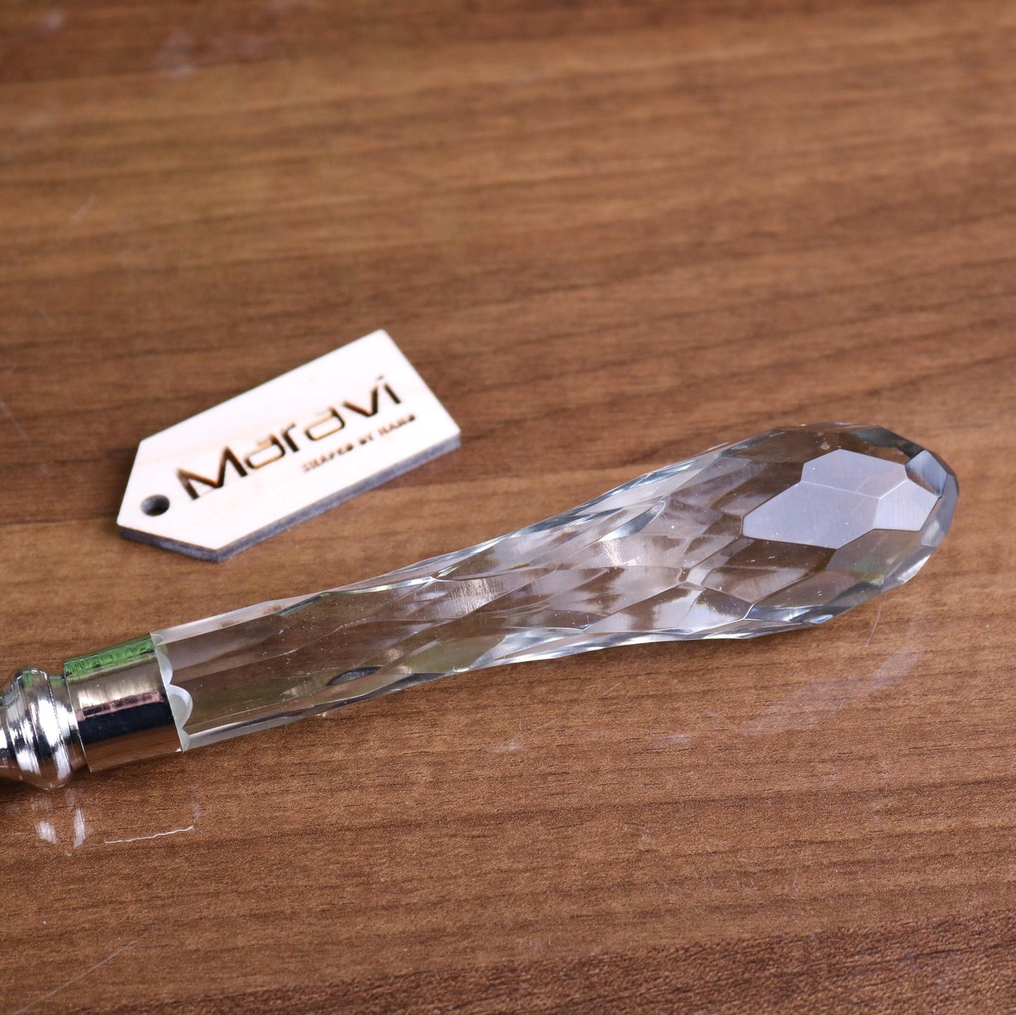 Tepun Glass Diamond Letter Opener- Closeup of Handle
