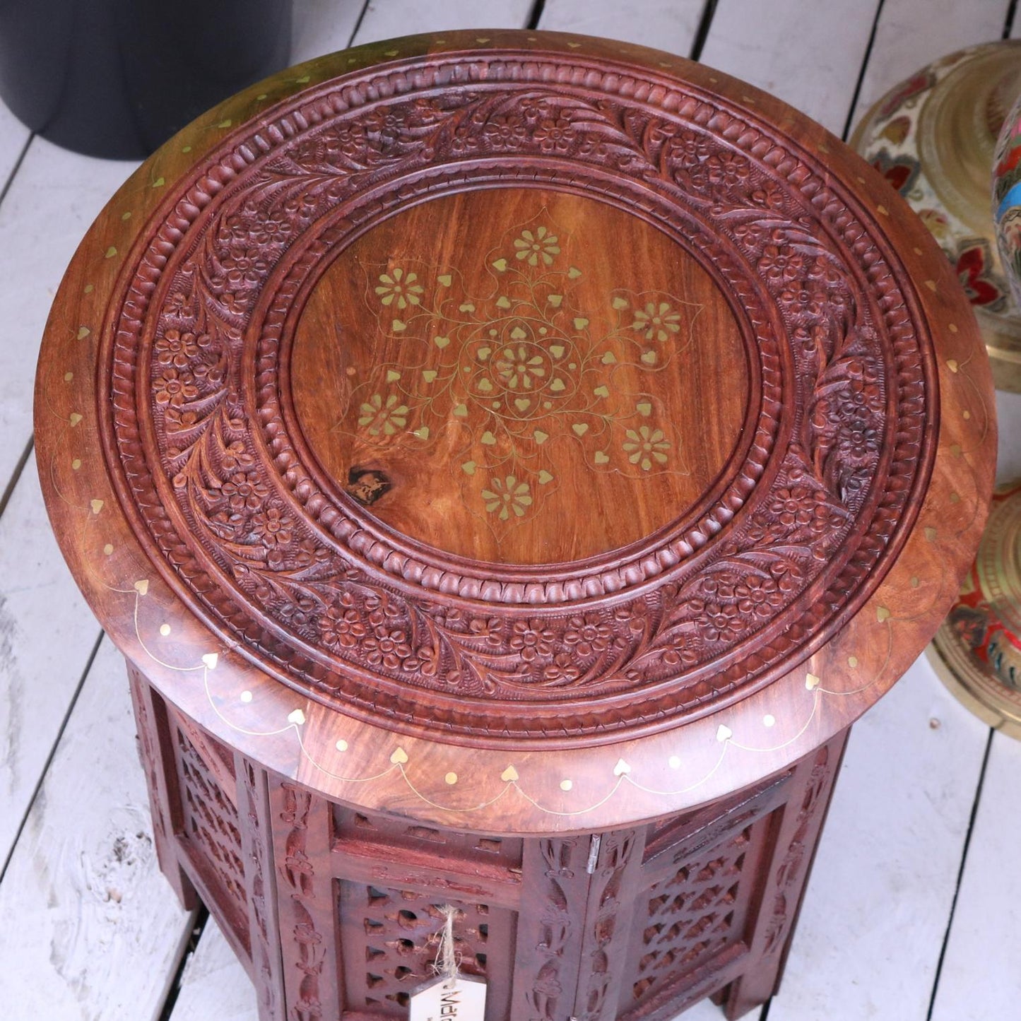 Balak Medium Size Moroccan Side Table Sheesham Wood - Top View