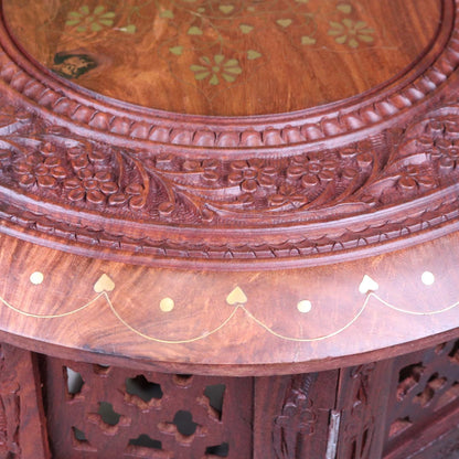 Balak Medium Size Moroccan Side Table Sheesham Wood - Closeup of Carving