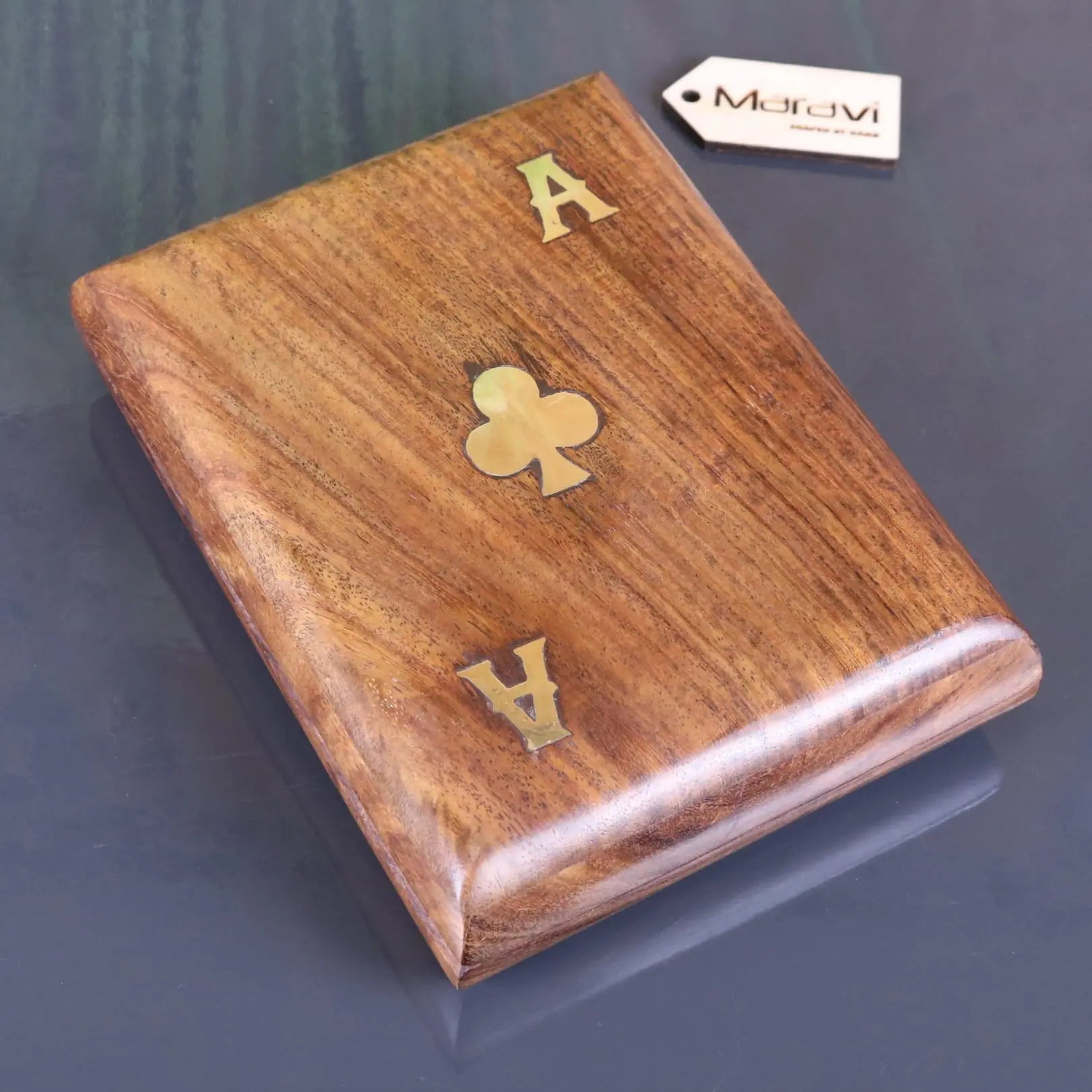 Nadu Double Wooden Playing Card Box - Top View Closed Box