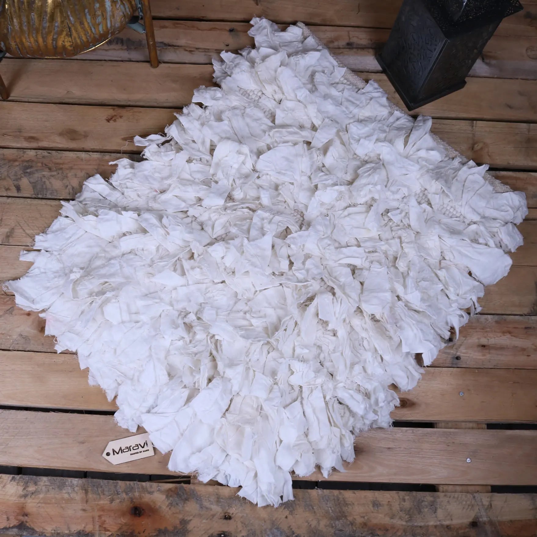 Madayi Rag Rug Recycled White Cotton - Top View