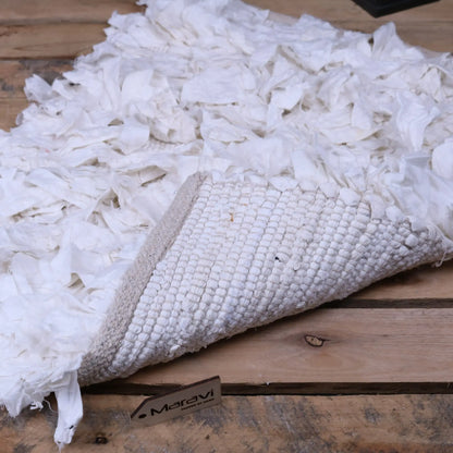 Madayi Rag Rug Recycled White Cotton - Showing Under Side