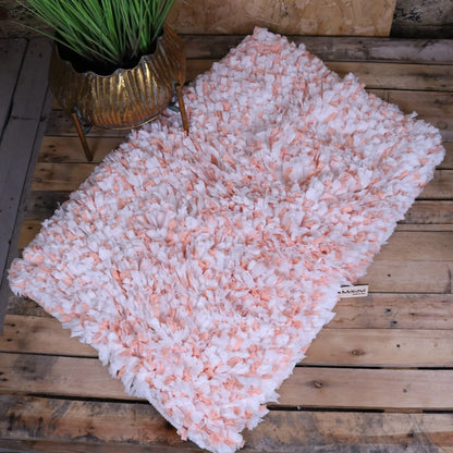 Varam Fluffy Recycled Rug White and Orange - Top View