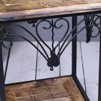 Anamalai Small Side Table Mango Wood - Closeup Metal Design