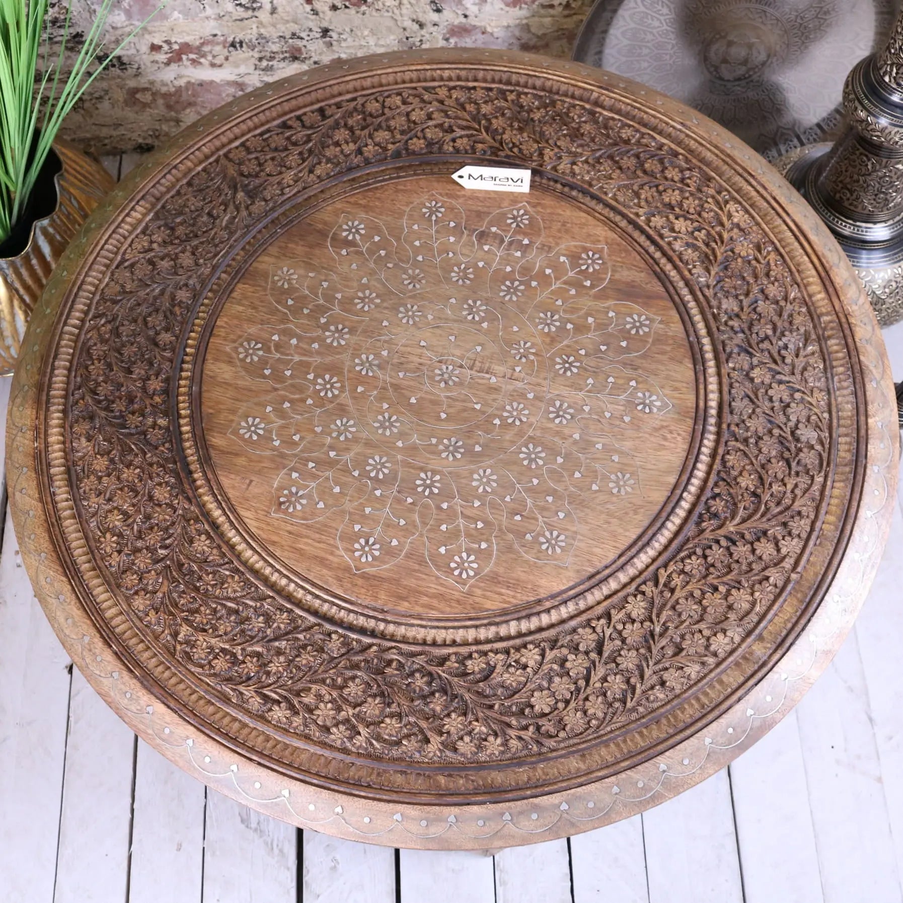 Matanga Round Wooden Coffee Table - Top View
