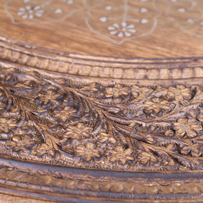 Matanga Round Wooden Coffee Table - Closeup of Carved Pattern