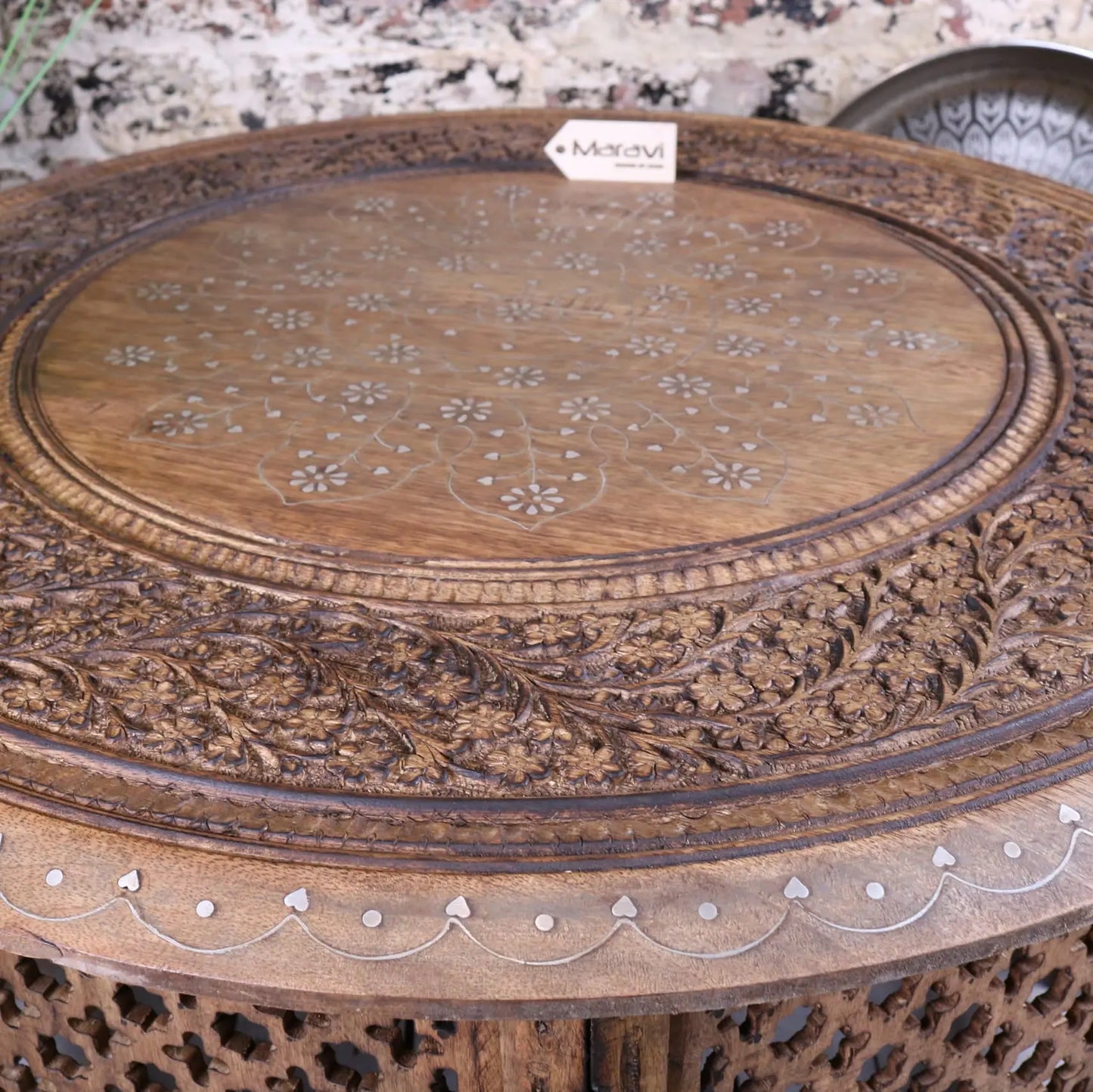 Matanga Round Wooden Coffee Table - Closeup of Table Edge