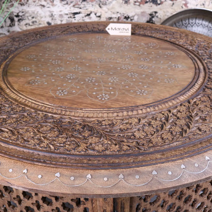 Matanga Round Wooden Coffee Table - Closeup of Table Edge