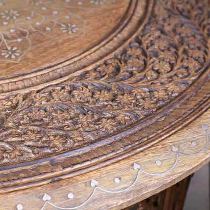 Chaliya Coffee Table and Side Table Set - Closeup of Carving