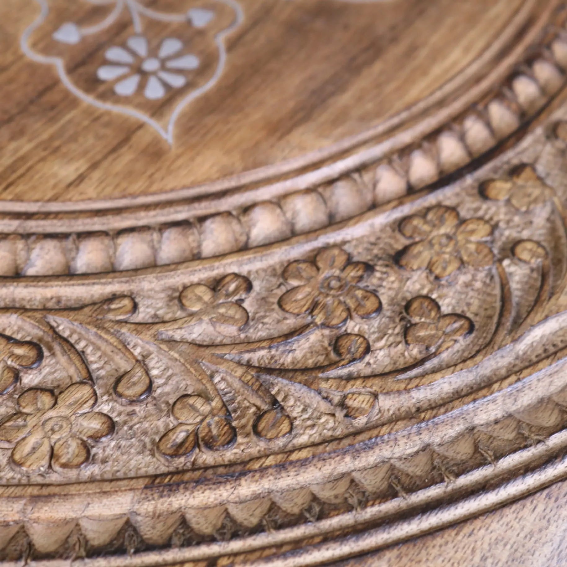 Damodar Large Side Table - Closeup of Carving