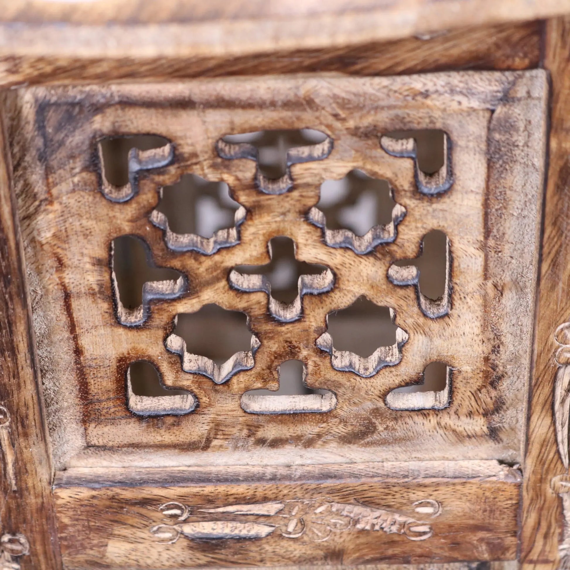 Damodar Large Side Table - Closeup of Carving on Base