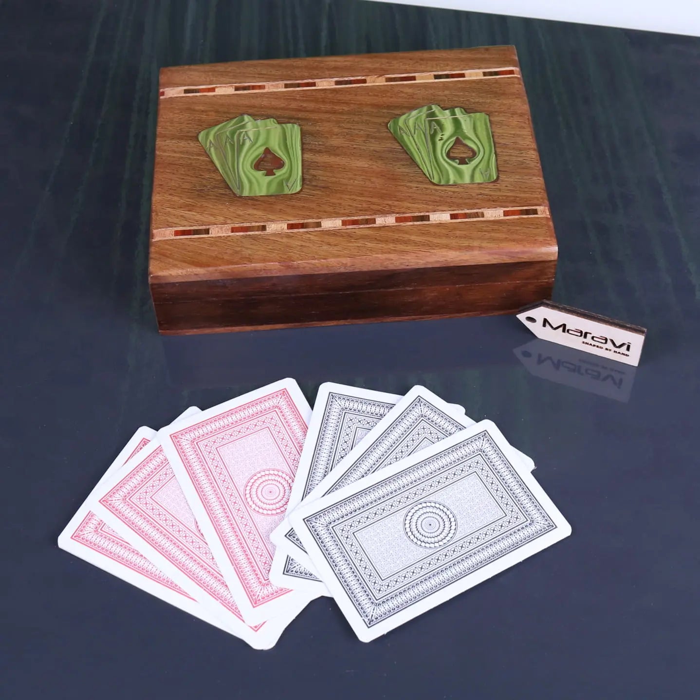 Begunia Double Wooden Playing Card Box - Top View