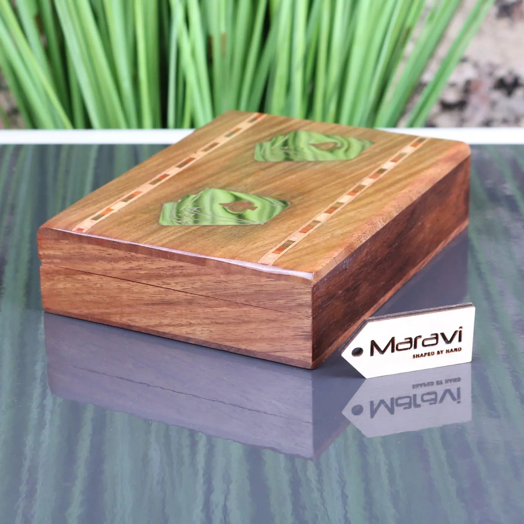 Begunia Double Wooden Playing Card Box - Side View