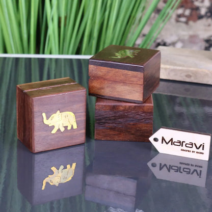 Jatani Set of 3 Mini Trinket Boxes Brass Elephant