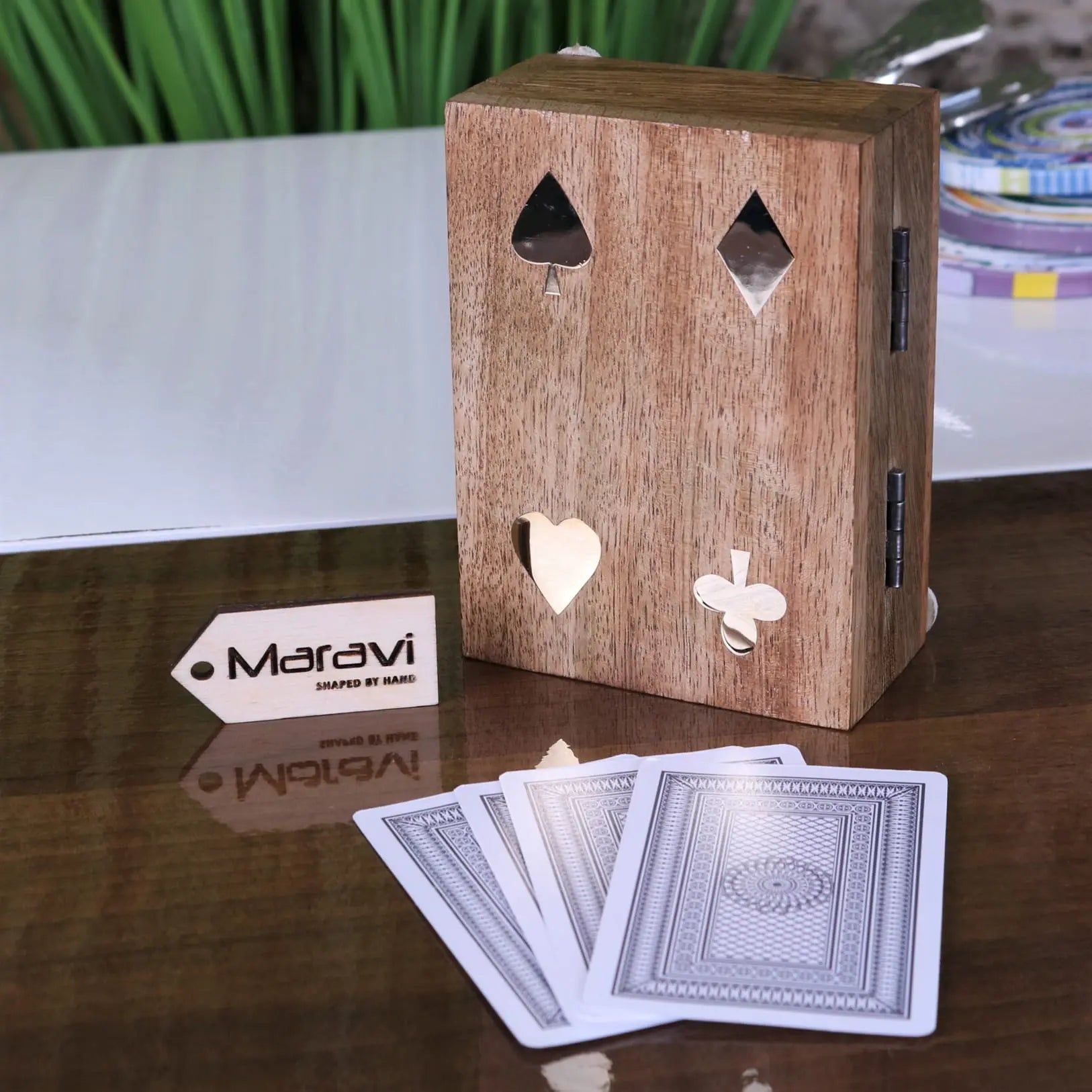Mahe Wooden Playing Card Box - Box Standing on End