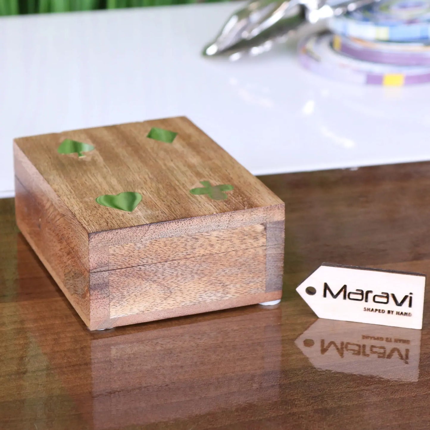 Mahe Wooden Playing Card Box - Side View
