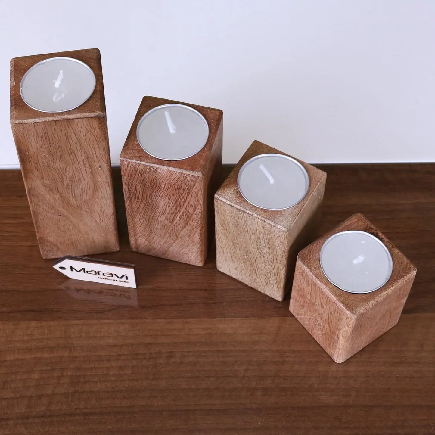 Bure Wooden Tea Light Holders Set of 4 - Angled top view