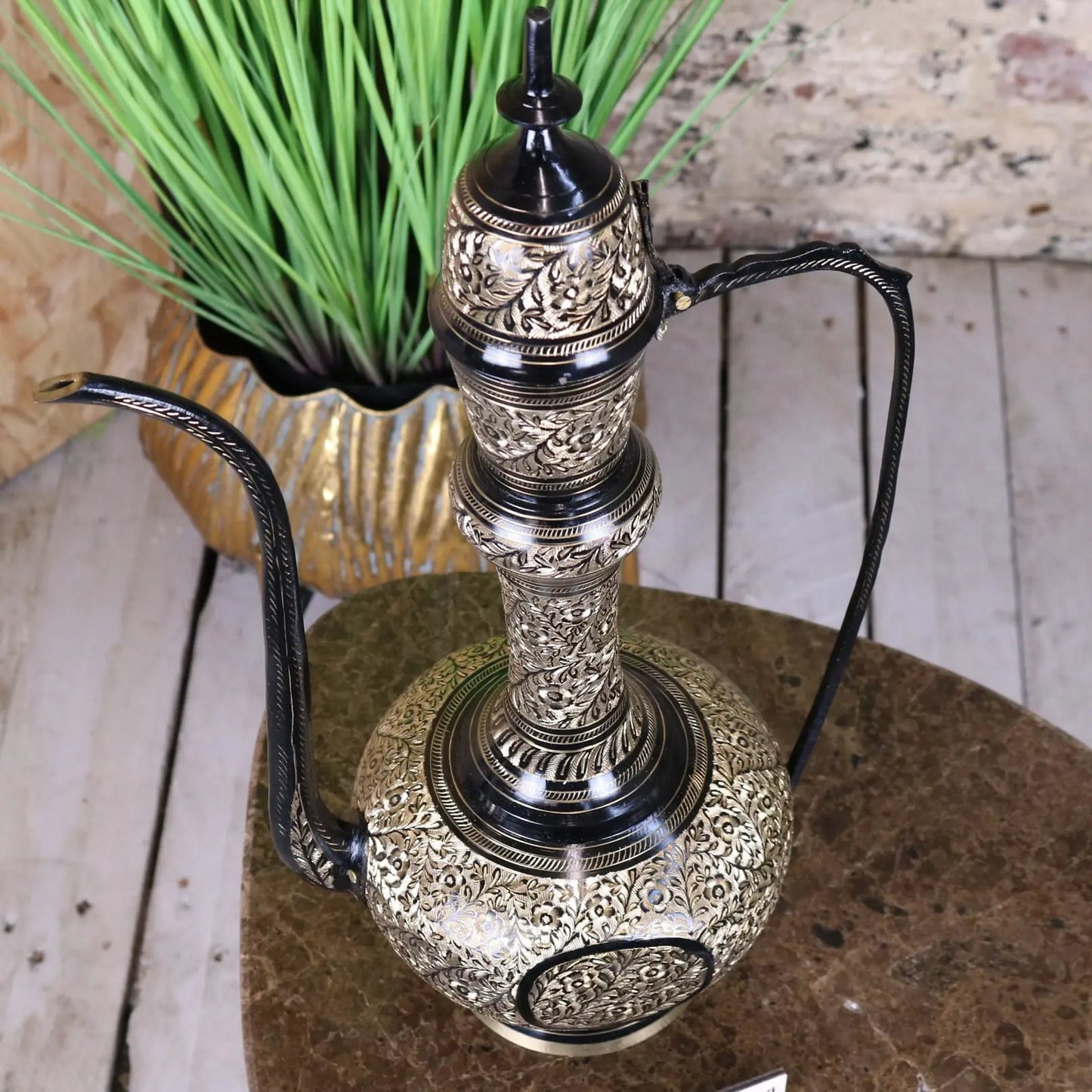 Aravalli Aftaba Brass Arabian Jug Vase Ornament - Angled Top View