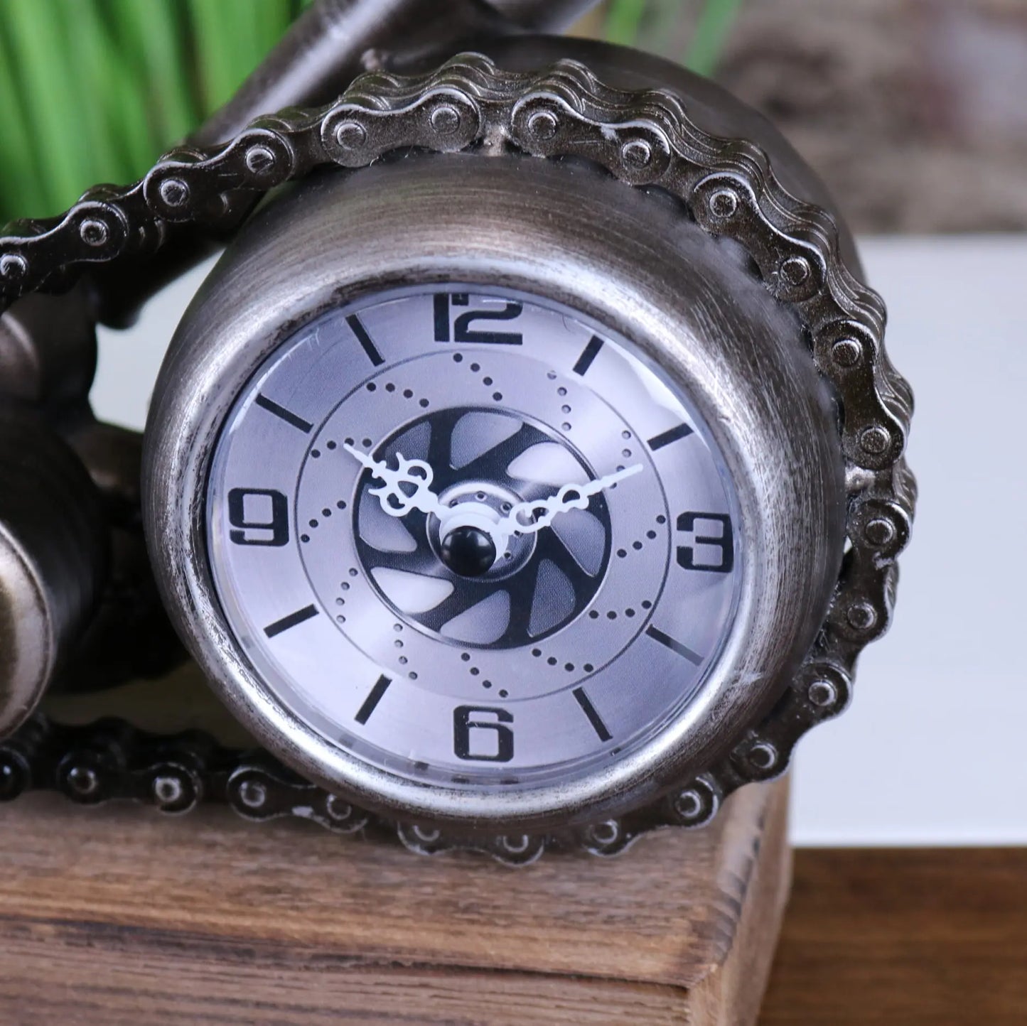 Industrial Motorcycle Engine Desk Clock - Closeup of Clock Face