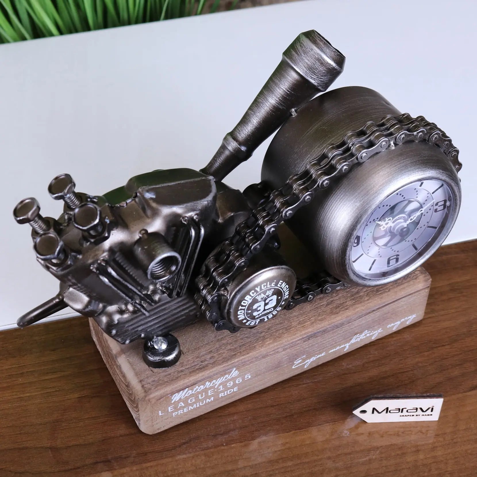 Industrial Motorcycle Engine Desk Clock - Top View