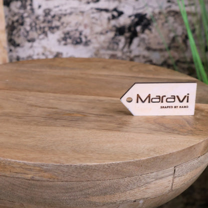 Reiek Wooden Carved Pedestal Side Table - Closeup of Woodgrain