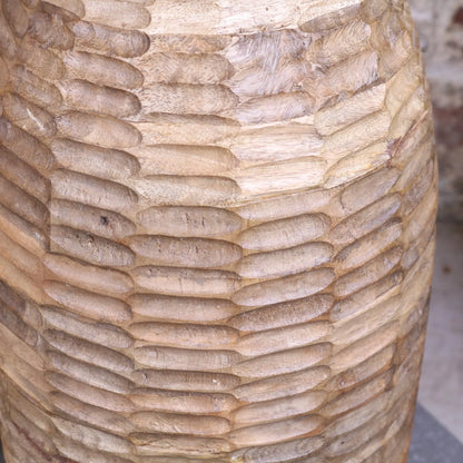 Reiek Wooden Carved Pedestal Side Table - Closeup of Carving