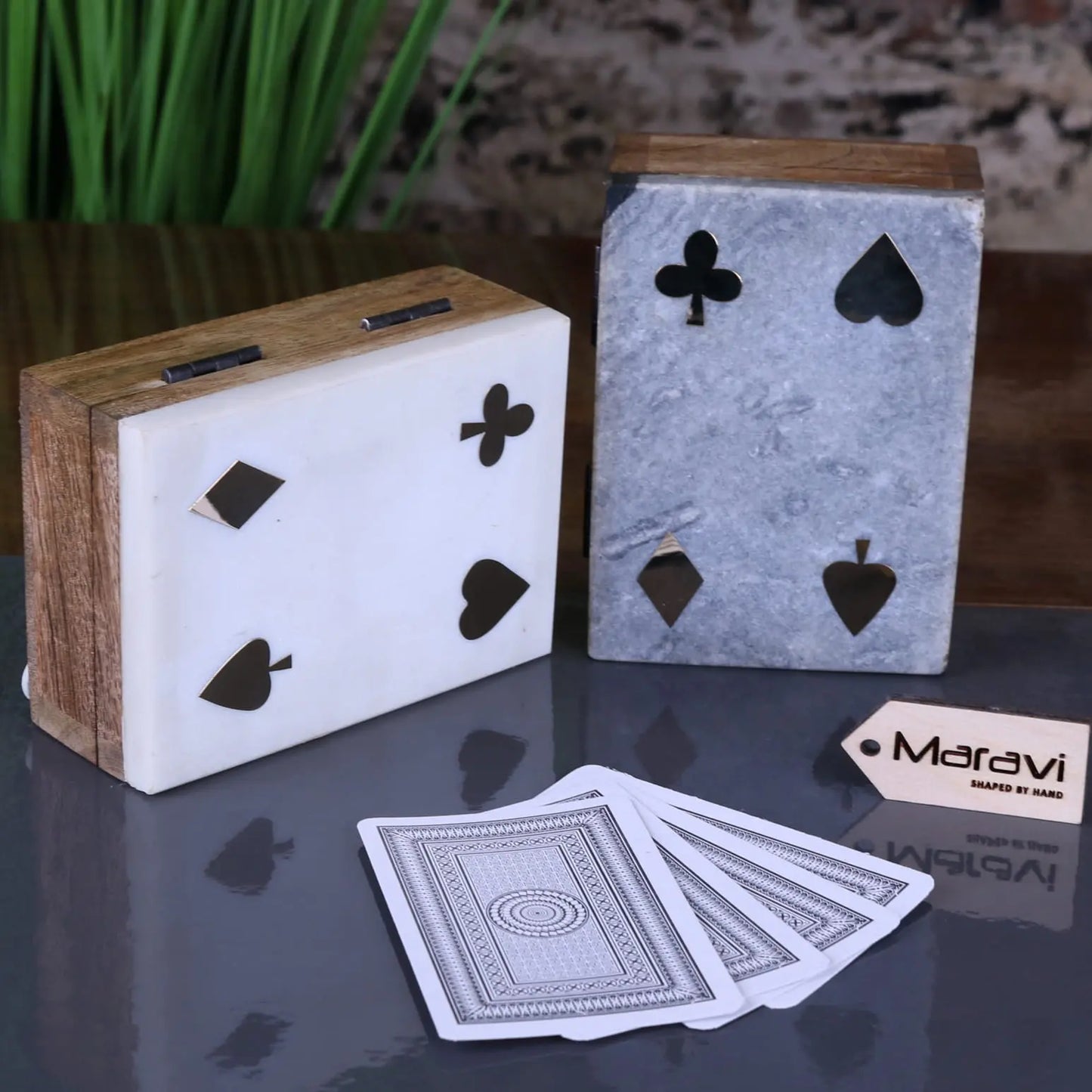 Osian Marble Lid Playing Cards Box - Main Image