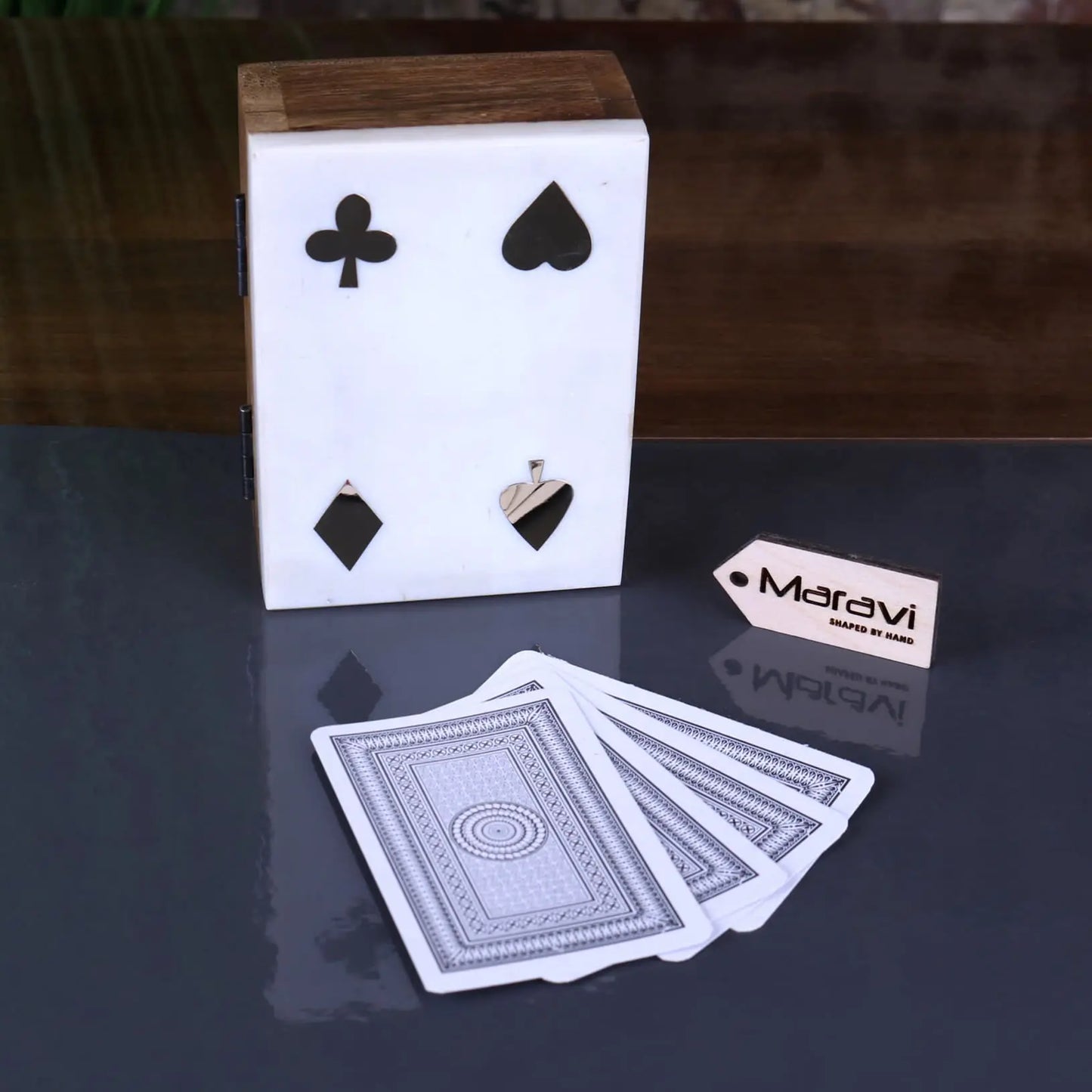 Osian Marble Lid Playing Cards Box - White Colour