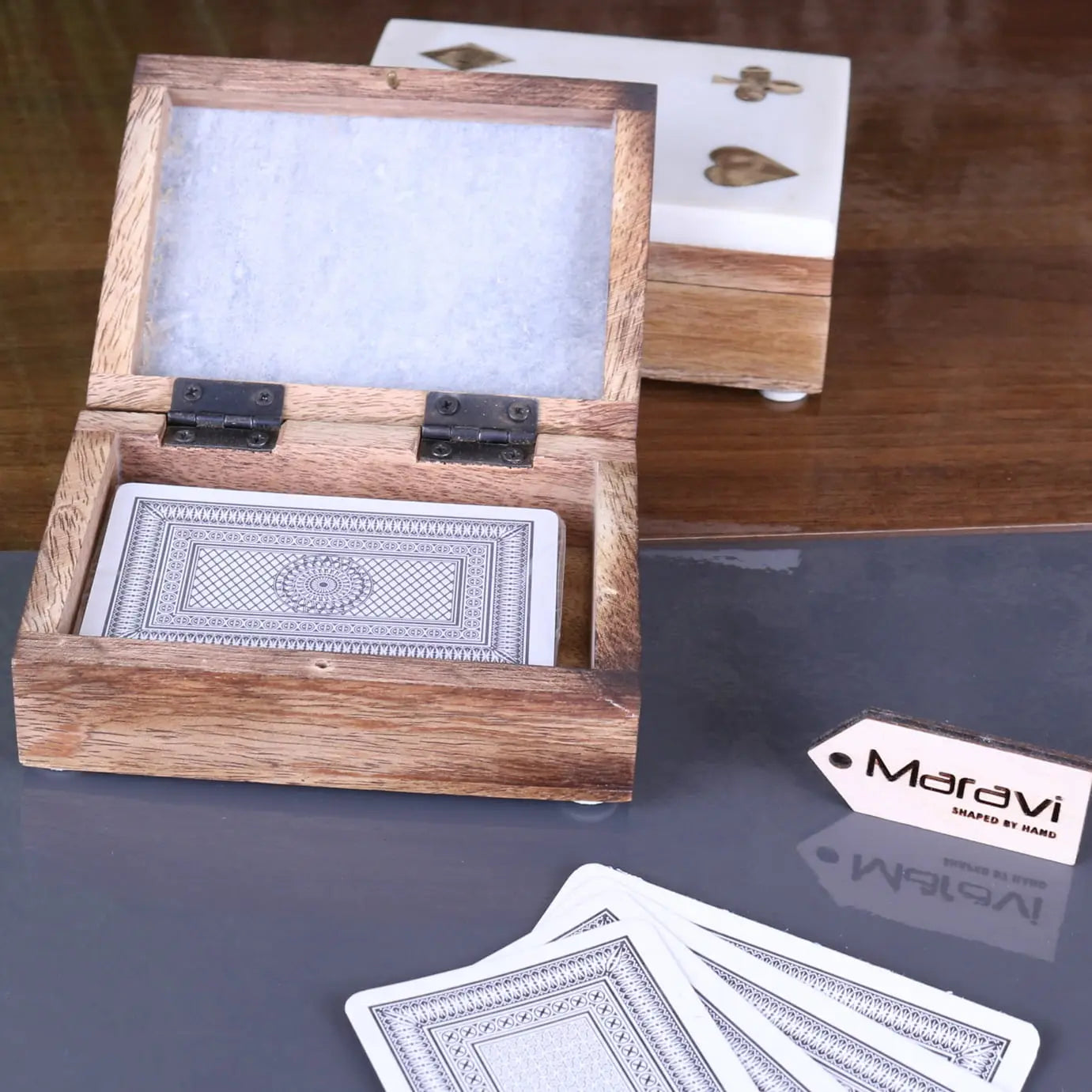 Osian Marble Lid Playing Cards Box - Box Opened