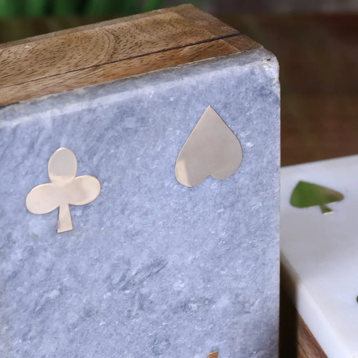 Osian Marble Lid Playing Cards Box - Closeup of Inlay