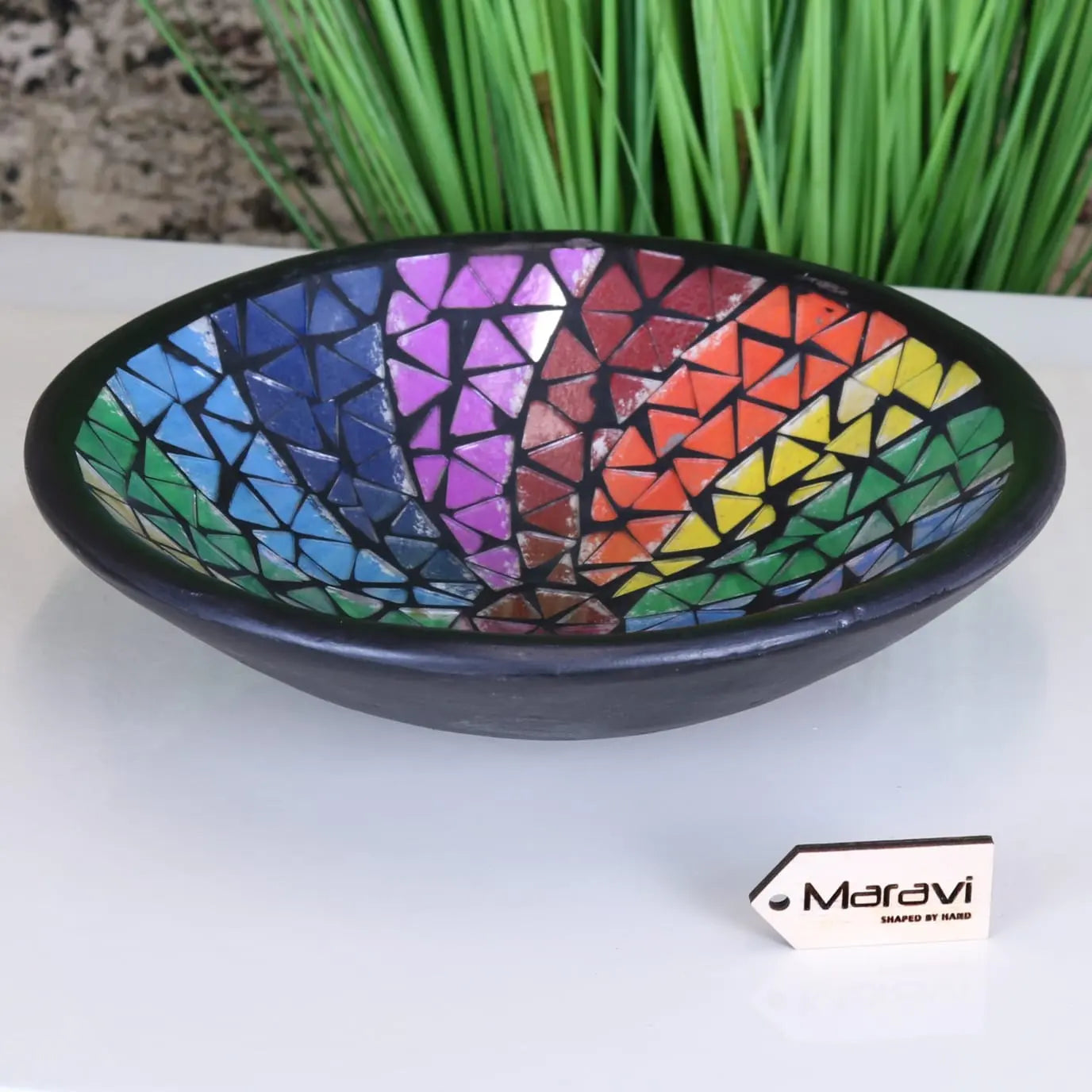 Dubdi Mosaic Bowl Rainbow Curve Design - Top Angled View