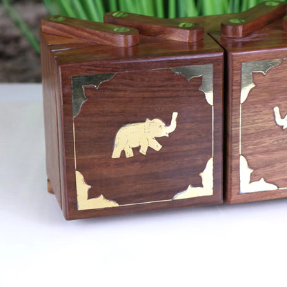 Doi Elephant Mini Sewing Box - Closeup of Brass Inlay