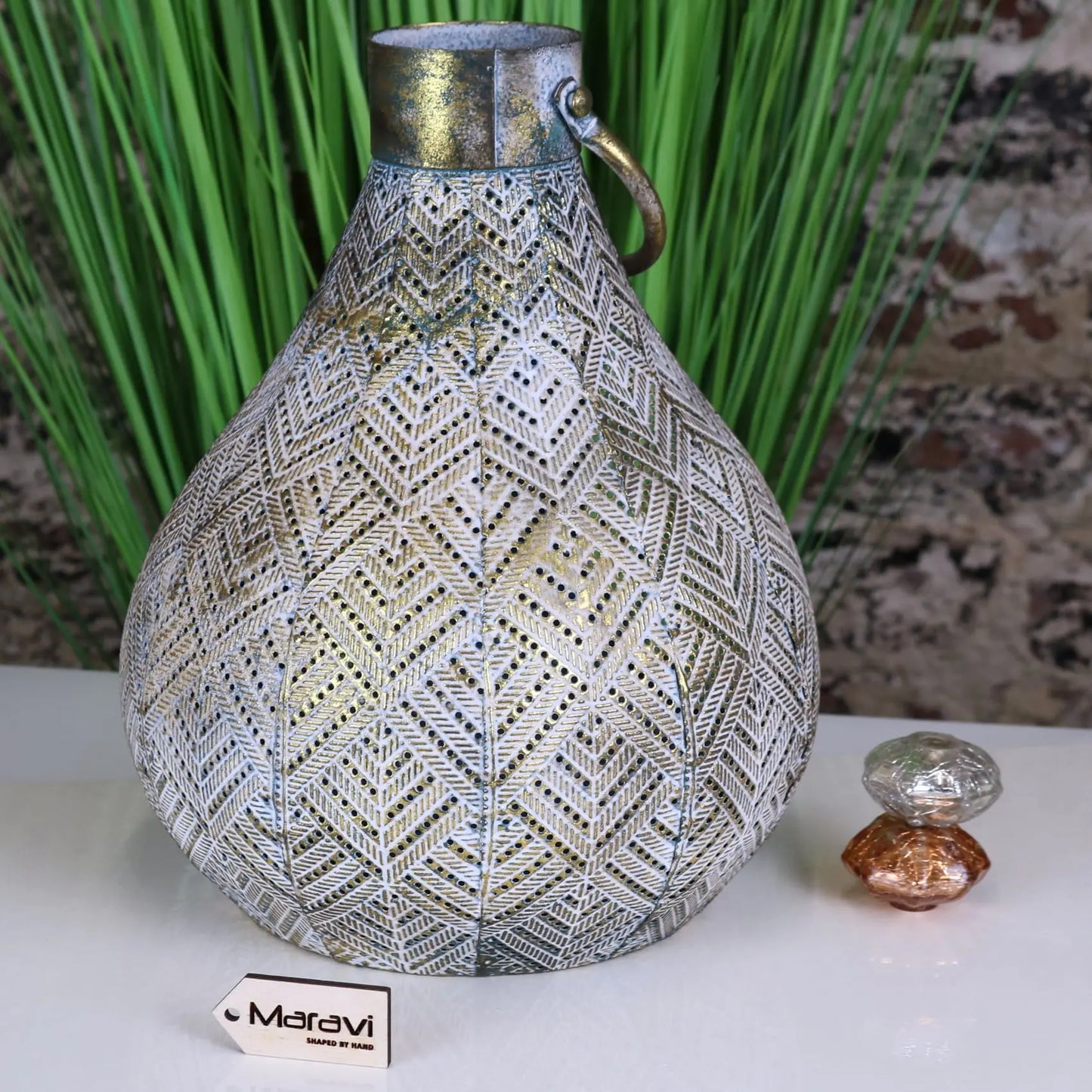 Khapri Moroccan Lantern Antiqued Gold - Showing Rear of Lantern