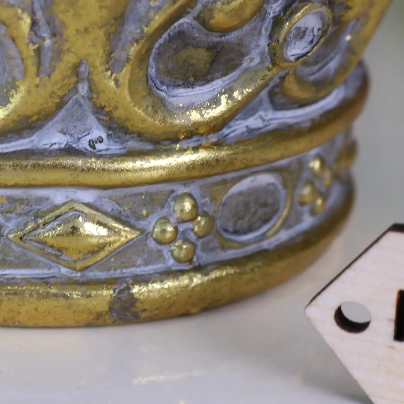 Ziro Crown Candle Holder Vintage Style - Closeup of Distressed FInish