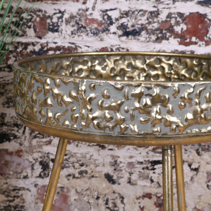 Kovalam Bowl Style Side Table Antiqued Gold - Closeup of Sidewall