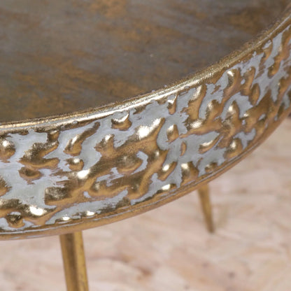 Kovalam Bowl Style Side Table Antiqued Gold - Closeup of Rim