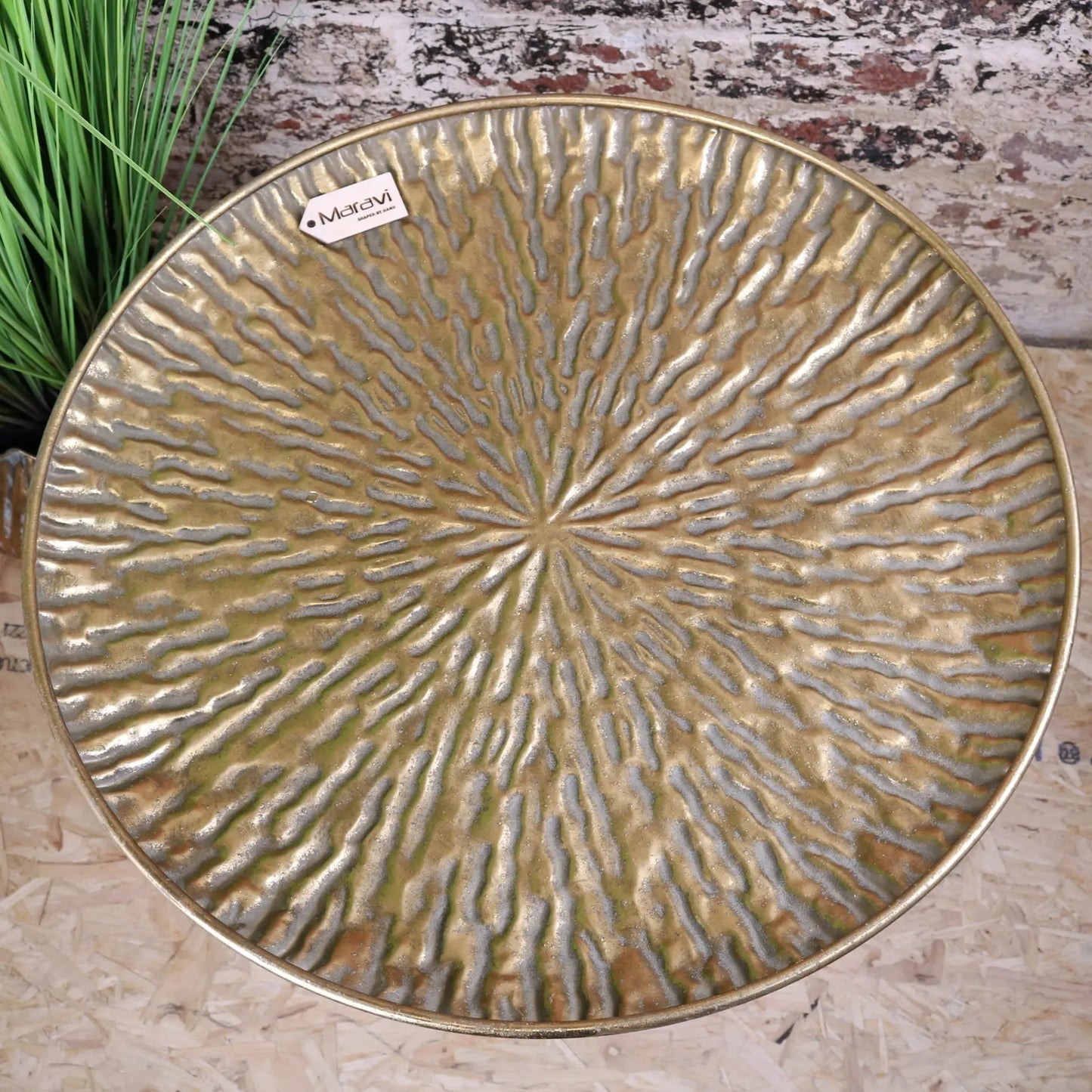 Coorg Retro Antiqued Gold Metal Side Table - Top View