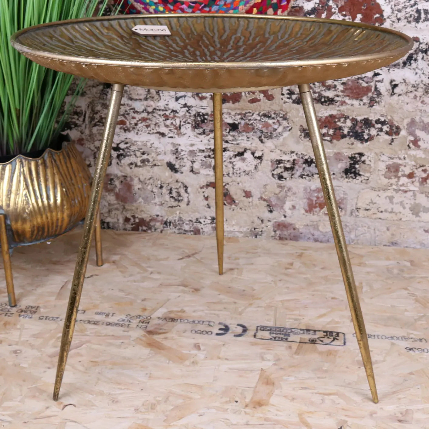 Coorg Retro Antiqued Gold Metal Side Table - Side View