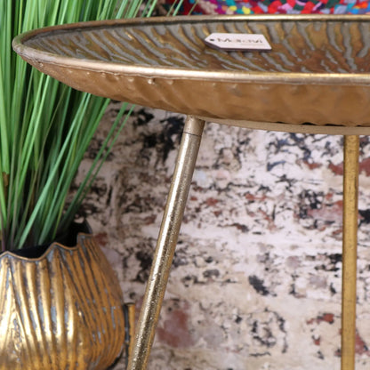Coorg Retro Antiqued Gold Metal Side Table - Closeup of Edge
