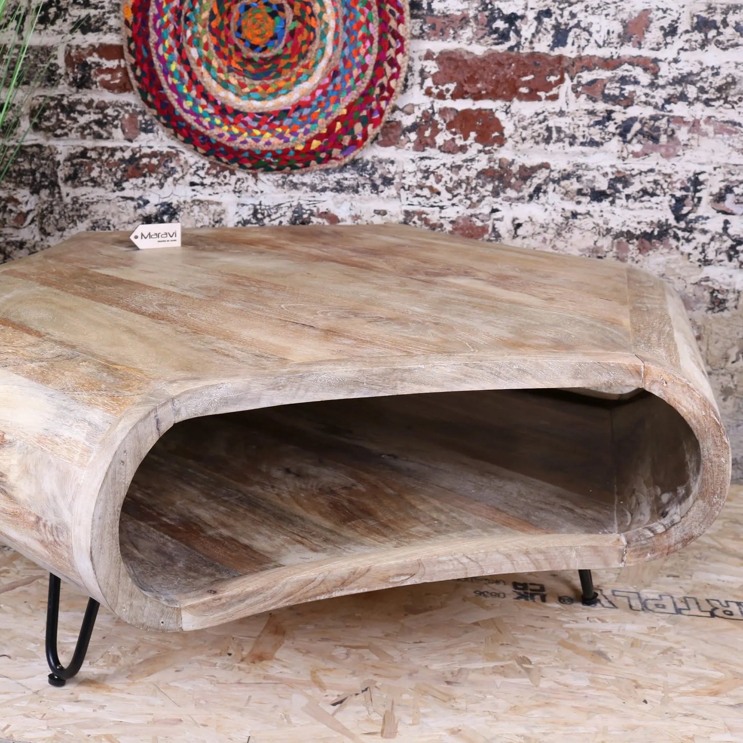 Hampi 3 Sided Mango Wood Coffee Table - Front View