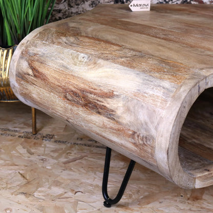 Hampi 3 Sided Mango Wood Coffee Table - Curved Section Closeup