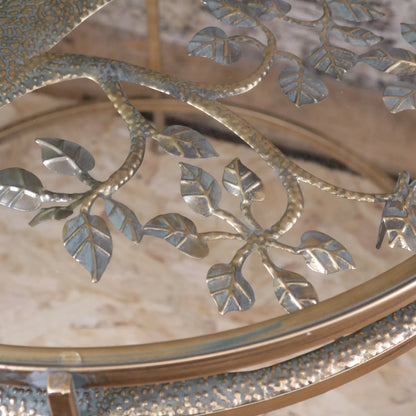 Belagavi Set of 2 Round Side Tables Tree Design - Closeup of Leaf Details