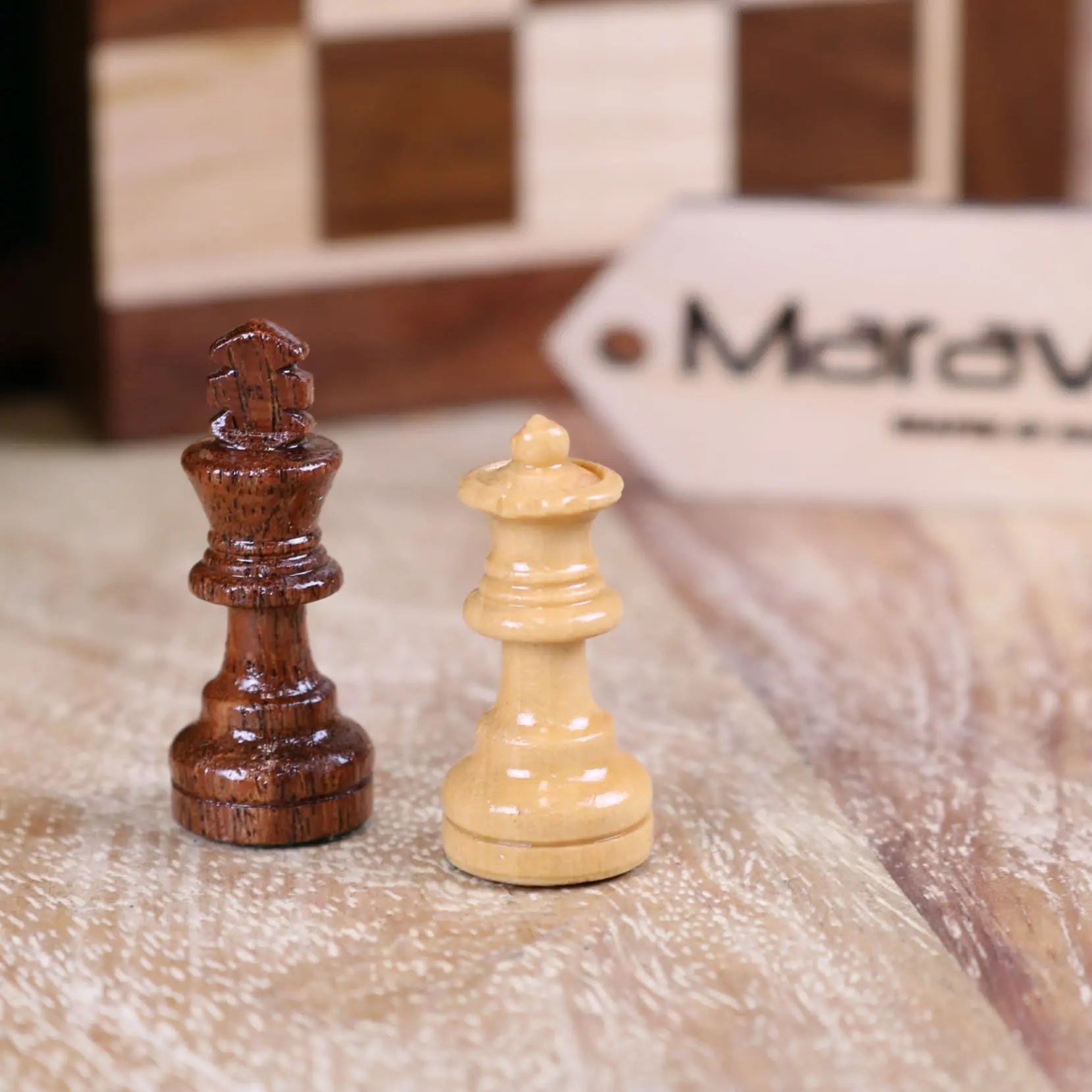 Shatranj Wooden Chess Set 18cm - King and Queen Closeup