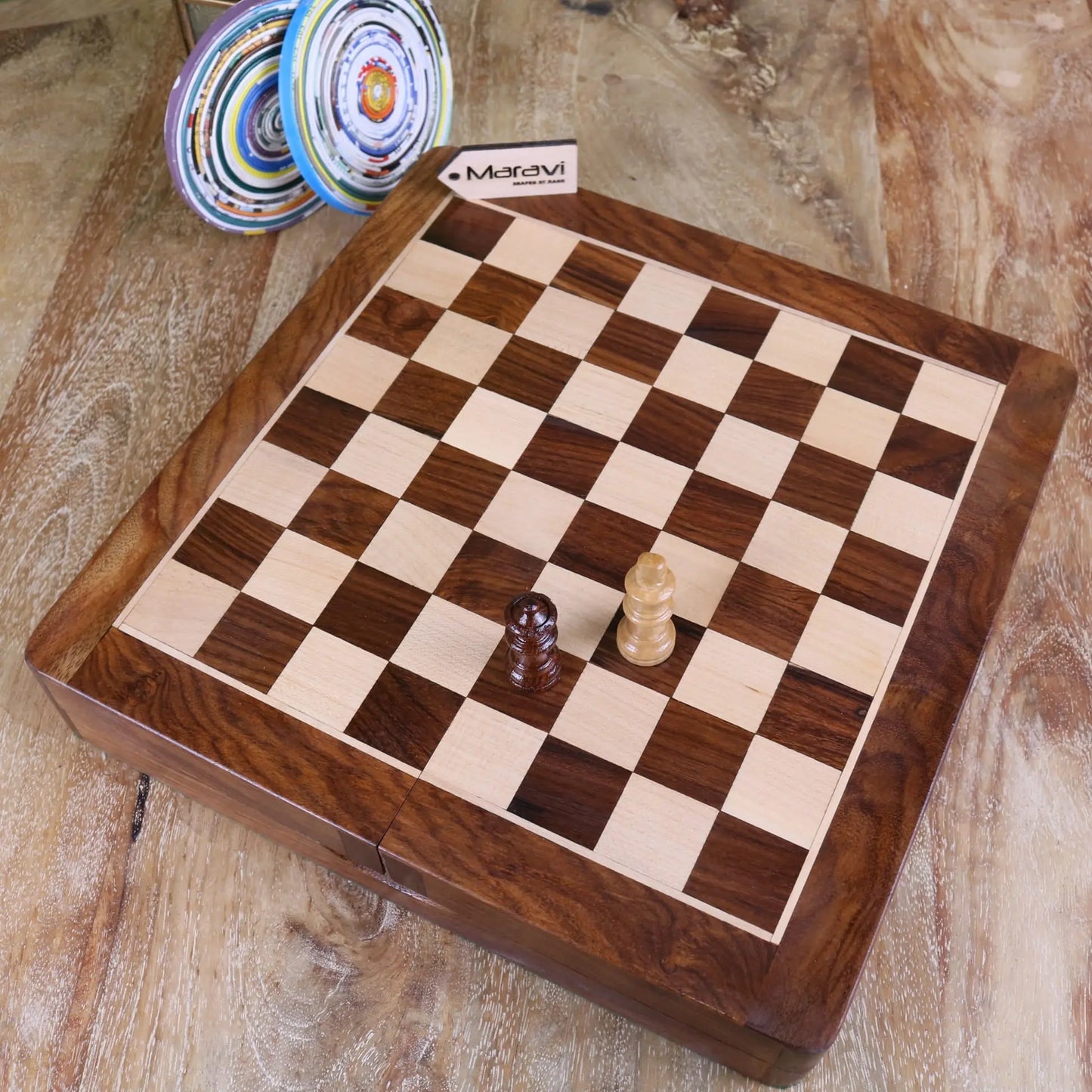 Shatranj Wooden Chess Set 26cm - Top View of Board