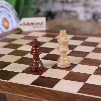 Shatranj Wooden Chess Set 26cm - Closeup of King and Queen