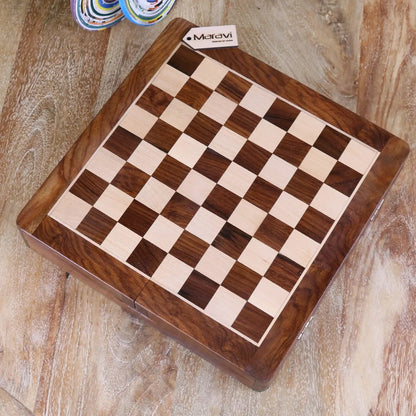 Shatranj Wooden Chess Set 26cm - Top View of Board with No pieces
