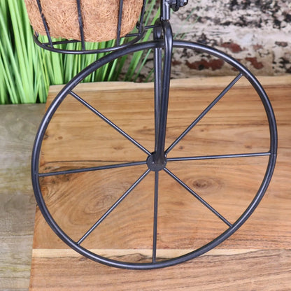 Bike Planter Metal Vintage Black - Front Wheel Closeup