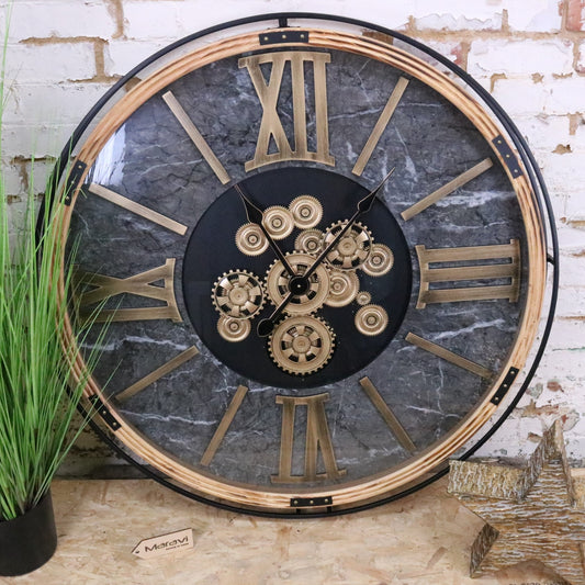 Industrial Extra Large 112cm Cog Clock Gold and Grey - Main Image