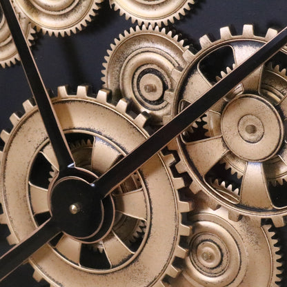 Industrial Extra Large 112cm Cog Clock Gold and Grey - Closeup of Cogs