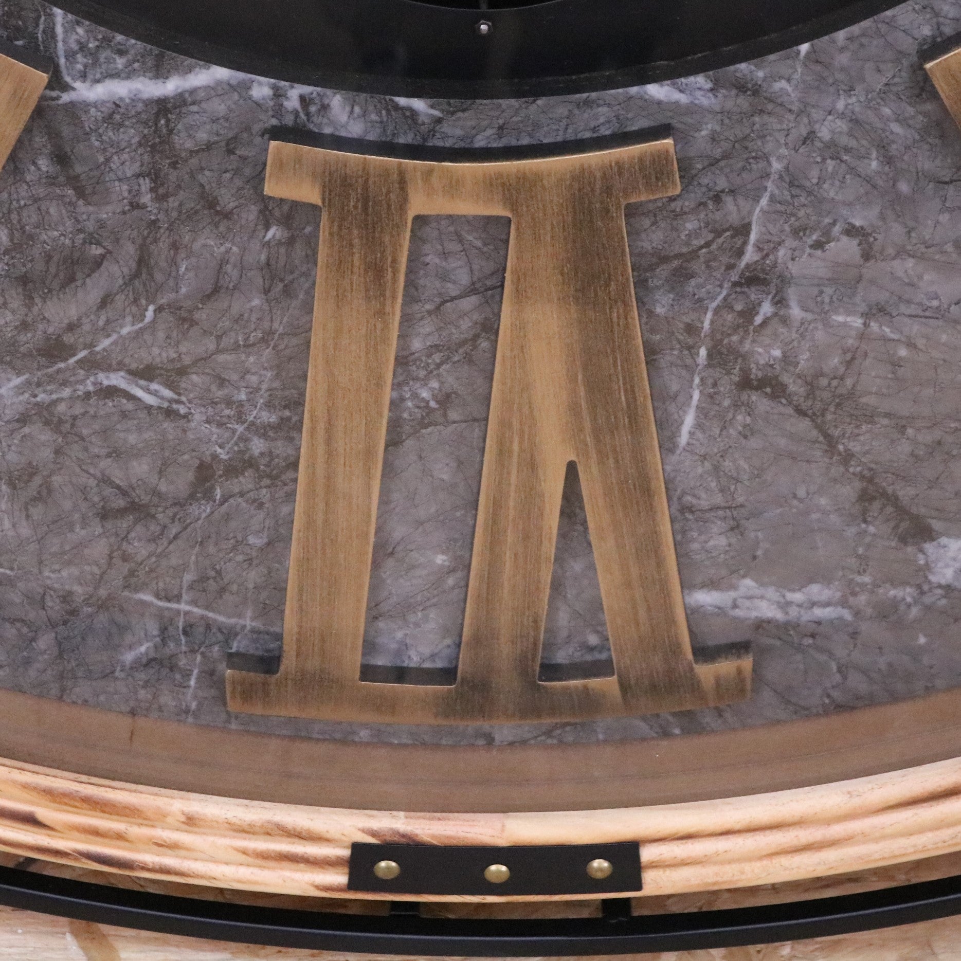 Industrial Extra Large 112cm Cog Clock Gold and Grey - Closeup of Numerals
